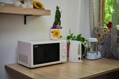 a microwave sitting on top of a table at Apartma Pic Ros in Kojsko