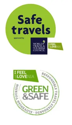 two labels for a safe travels green and green paste at Lake Cottage - Koča ob jezeru in Nazarje
