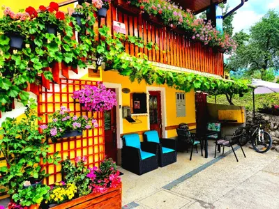 a building with flowers on the side of it at APARTMENt ANAYA in Bovec