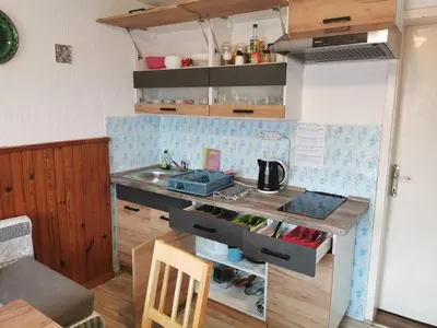 a small kitchen with a sink and a counter at Small house in Celje in Celje