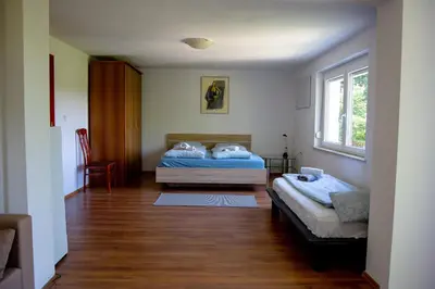 a bedroom with two beds and a window at Elegant House in a Beautiful Village in Cerklje ob Krki