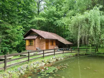 a small house in the middle of a pond at Cottage by the pond Pavel in Šmarje pri Jelšah