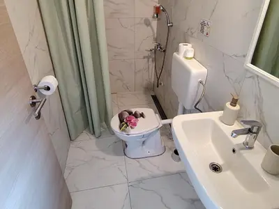 a bathroom with a toilet and a sink at L&G ROOMS in Ljubljana