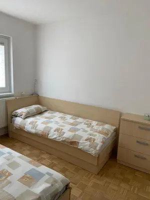 a bedroom with two beds and a dresser at Bee's Place Holiday Home Kranjska Gora in Kranjska Gora