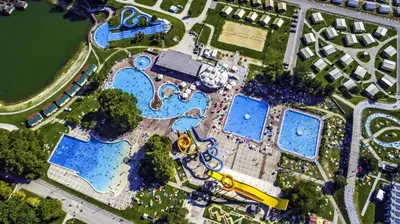 an overhead view of a pool at a resort at Apartma ASJA in Brežice
