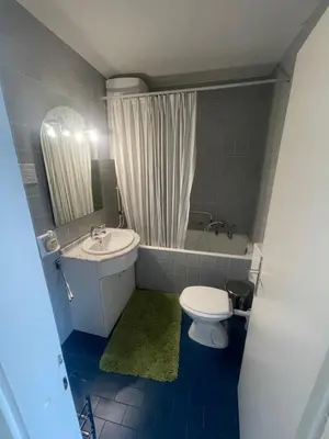 a bathroom with a toilet and a sink and a tub at Apartment Lucy, Bled in Bled