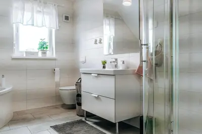 a bathroom with a shower and a sink and a toilet at Villa Cerkniško jezero in Cerknica