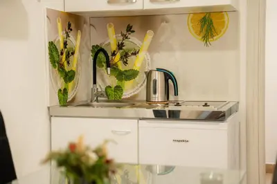 a kitchen with a sink and a counter top at Relax House Soča in Bovec