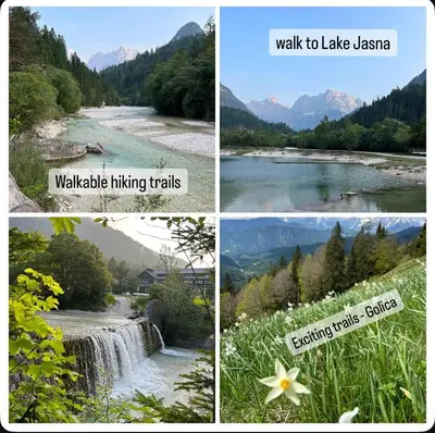 a series of four pictures of different waterfalls at Apartma Prisojnik Kranjska Gora in Kranjska Gora