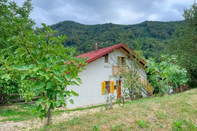 a small white house with a red roof at Cottage surrounded by forests - The Sunny Hill in Griže