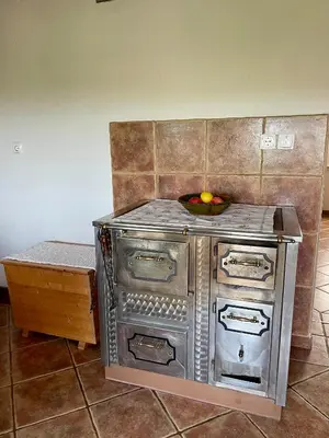 an old stove with a bowl of fruit on it at Cosy country home, Lendava in Lendava