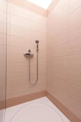 a bathroom with a shower with a shower head at Effie Perine Apartments in Bled