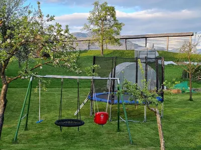 a swing set in a yard with a tree at Valant Apartment ID I00070 in Bled