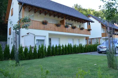 a house with a fence in front of it at Apartments Sofija in Bled
