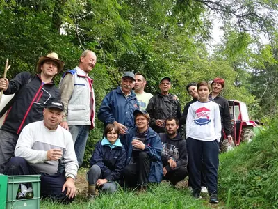 a group of people posing for a picture at Farm Stay Frank Ozmec Wine and Glamping estate in Ljutomer