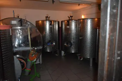 a row of wine tanks in a room at Farm Stay Frank Ozmec Wine and Glamping estate in Ljutomer