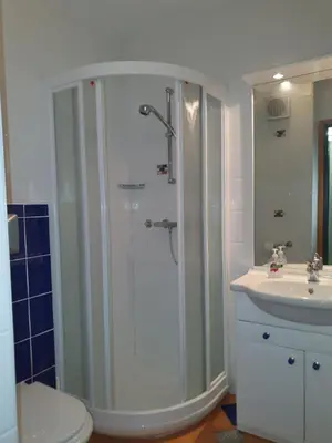 a bathroom with a shower and a sink at M & M apartment Krvavec in Cerklje na Gorenjskem