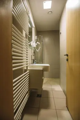 a bathroom with a sink and a shower at Villa Mari - apartma št. 6 in Maribor