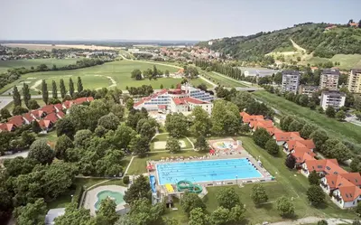 an aerial view of a resort with a swimming pool at Thermal Apartments Lendava in Lendava