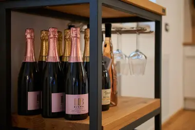 a bunch of bottles of wine on a shelf at Vacation Station Kamnik in Kamnik