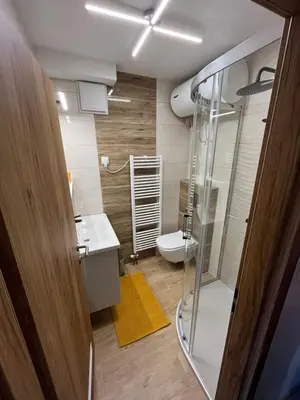 a bathroom with a shower and a sink and a toilet at Apartment & Studio Forest Paradise in Cerkno