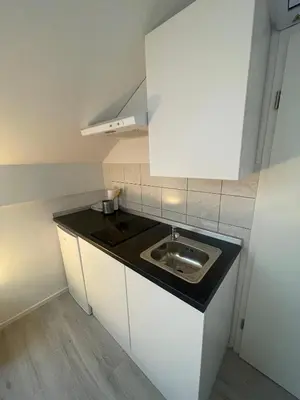 a kitchen with a sink and white cabinets at Apartments Park Vodice - Ljubljana, Krvavec in Woditz