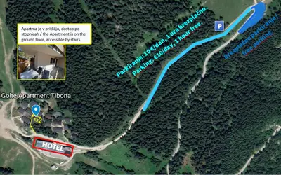 a map of a river with a blue trail at Golte Apartment Tibona in Mozirje