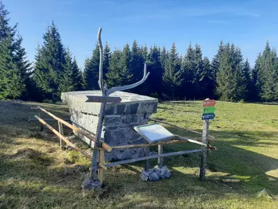 a sculpture of an outdoor grill in a field at Golte Apartment Tibona in Mozirje