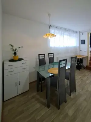 a dining room with a table and chairs at Apartma Juli in Žirovnica