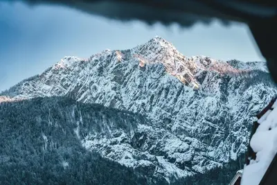 a mountain covered in snow and trees at Podlipnik Apartments in Kranjska Gora