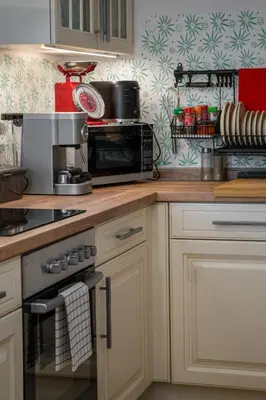 a kitchen with a counter top with a microwave at Apartments Gozdni Raj Rogla in Oplotnica