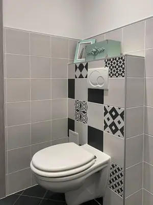 a bathroom with a white toilet in a room at Apartments Gozdni Raj Rogla in Oplotnica