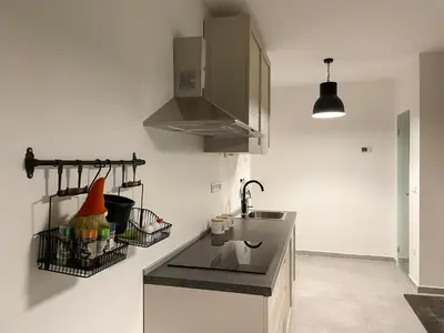 a kitchen with a sink and a counter top at Apartments Gozdni Raj Rogla in Oplotnica