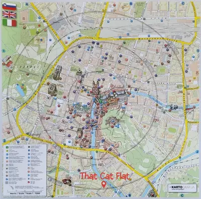 a map of that cat hat attraction at That Cat Flat - free parking, near city center, cats! in Ljubljana