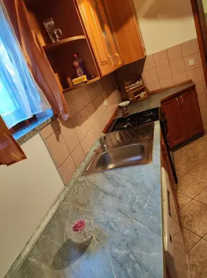 a kitchen with a sink and a counter top at Turistična kmetija Štupar in Dvor