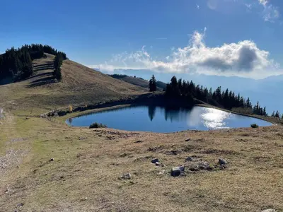 a small pond on the side of a hill at Primorka Golte in Mozirje