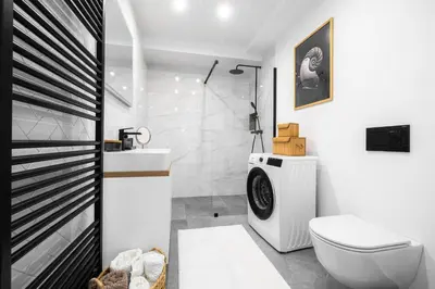 a white bathroom with a toilet and a sink at Apartmaji Spalina, Ivančna Gorica in Veliko Črnelo