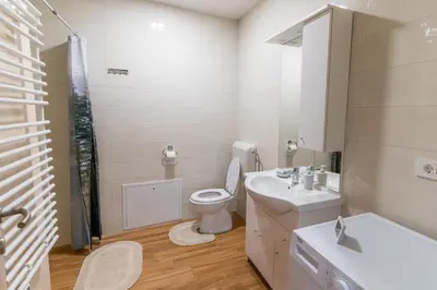 a white bathroom with a toilet and a sink at Apartma Valič in Ajdovščina
