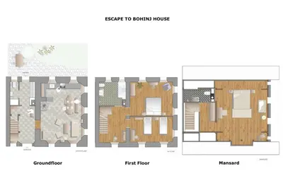 a floor plan for a house with two different floors at Escape to Bohinj House in Bohinj