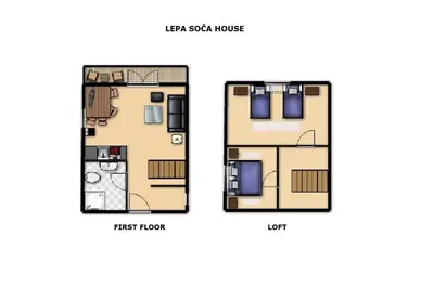 two types of floor plans of a house at Lepa Soca House in Čezsoča