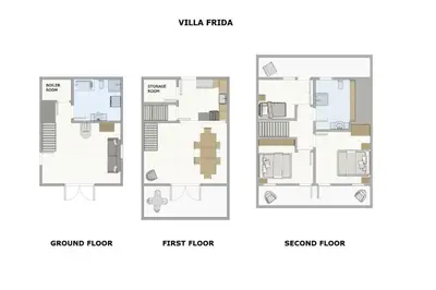 a floor plan and two diagrams of aominium at Villa Frida in Bohinj