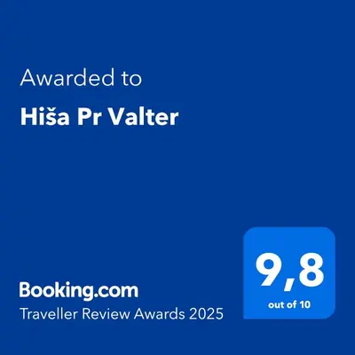 a blue screen with the text awarded to hica pr valer at Hiša Pr Valter in Jesenice