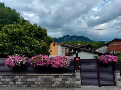 a fence with flowers on top of it at Gotar Apartment with Garden in Kobarid