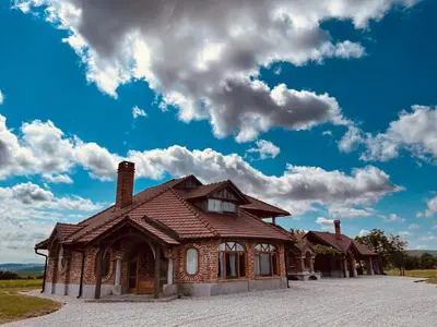 a house on a field with a cloudy sky at Villa Goričko in Šalovci