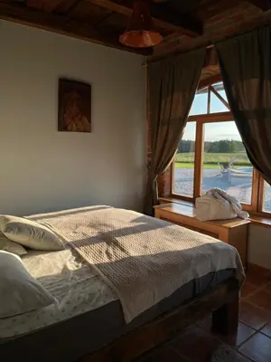 a bedroom with a bed and a window at Villa Goričko in Šalovci