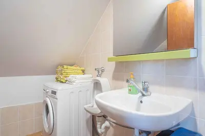 a bathroom with a sink and a washing machine at Holiday home in Loka pri Zusmu Stajerska Untersteiermark 26086 in Loka pri Žusmu