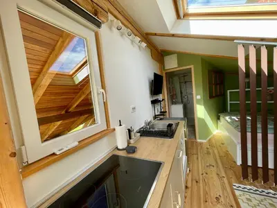 a tiny house with a sink and a window at Mini Loft close to Logar Valley in Rečica ob Savinji
