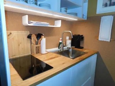 a kitchen with a sink and a counter top at Vali's Paradise in Ptuj