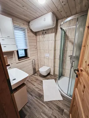 a bathroom with a toilet and a sink and a shower at HIŠA ZIMAZAKON BLOKE in Nova Vas