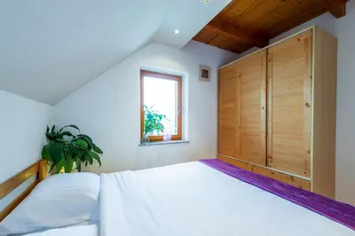 a bedroom with a large bed and a window at Vineyard Cottage Klemencic in Novo Mesto